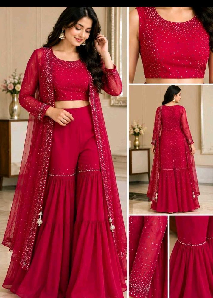 Stunning Red Embellished Kurta Set