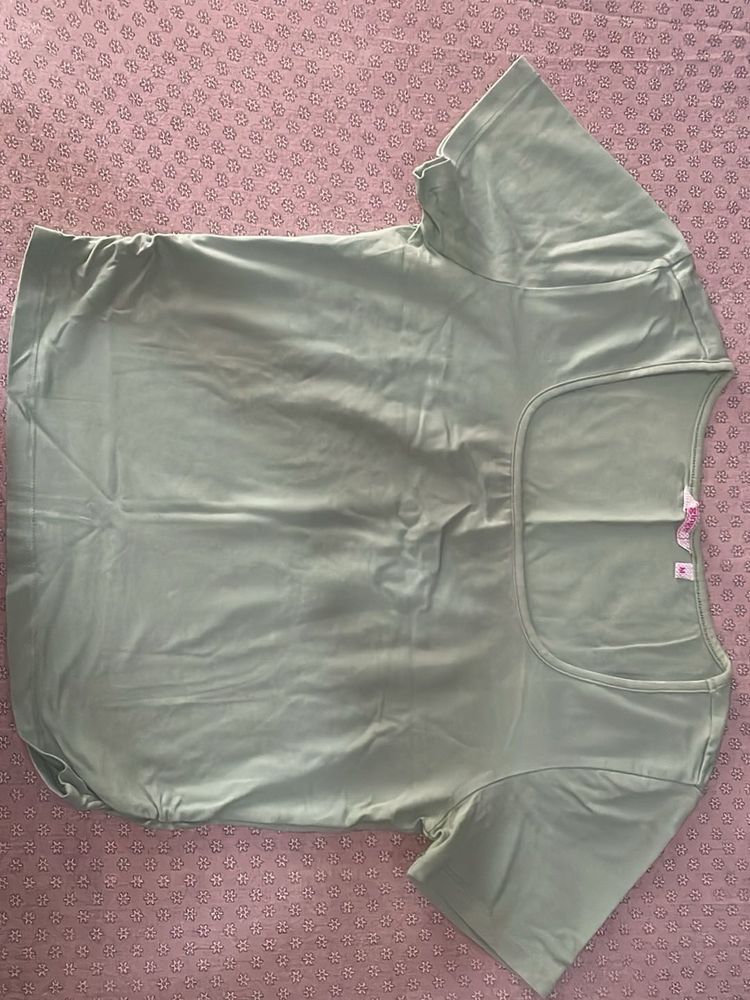 Soft Green Square Neck T-Shirt