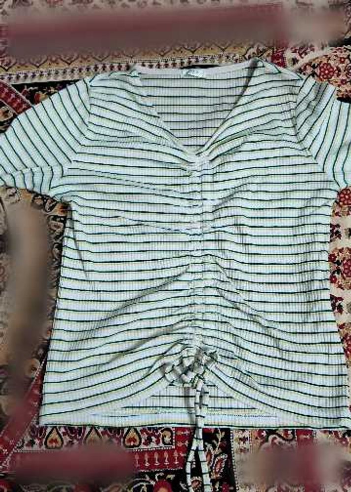 Striped Ruched V-Neck Top