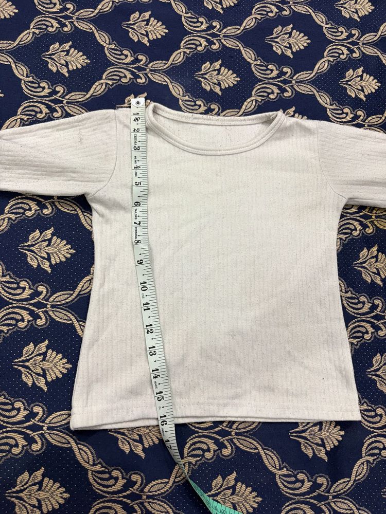 Cream Ribbed Long Sleeve Top