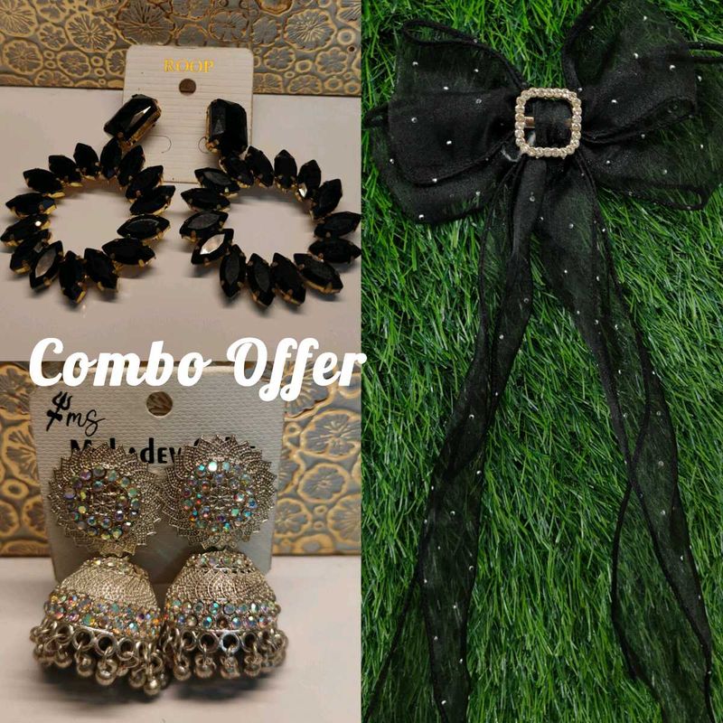 Stunning Black &amp; Silver Earring Combo