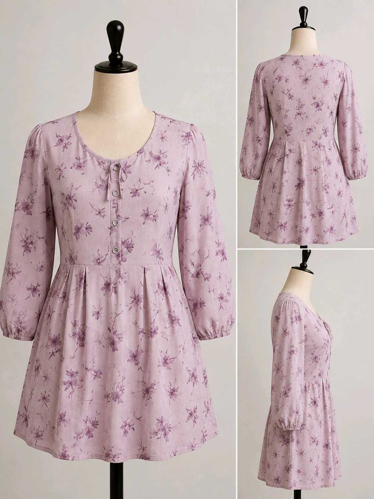 Purple Floral Print Mini Dress