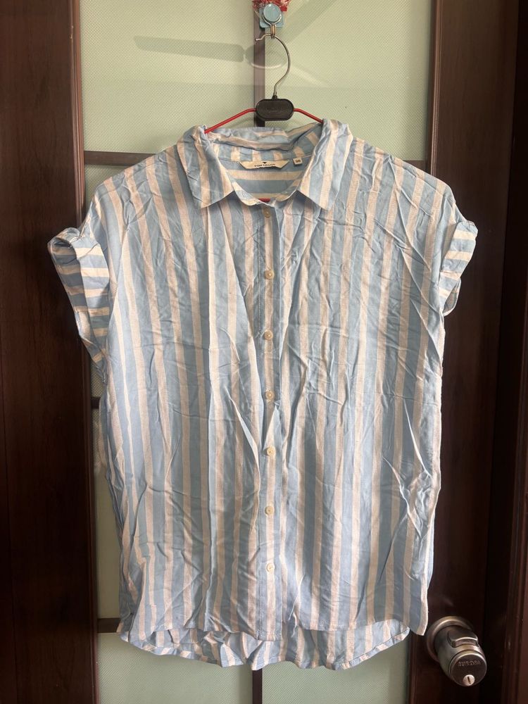 Blue &amp; White Striped Button-Up Top