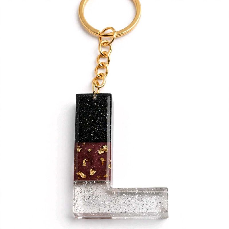 Letter L Keychain with Glitter Inclusions