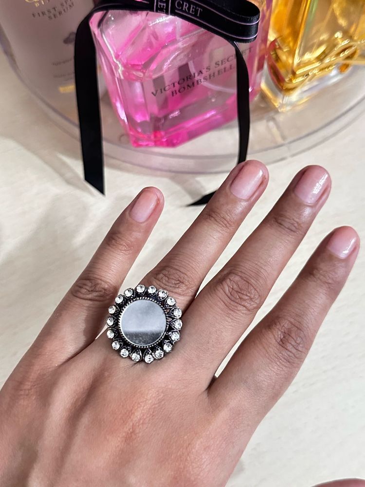 Statement Mirror &amp; Rhinestone Ring
