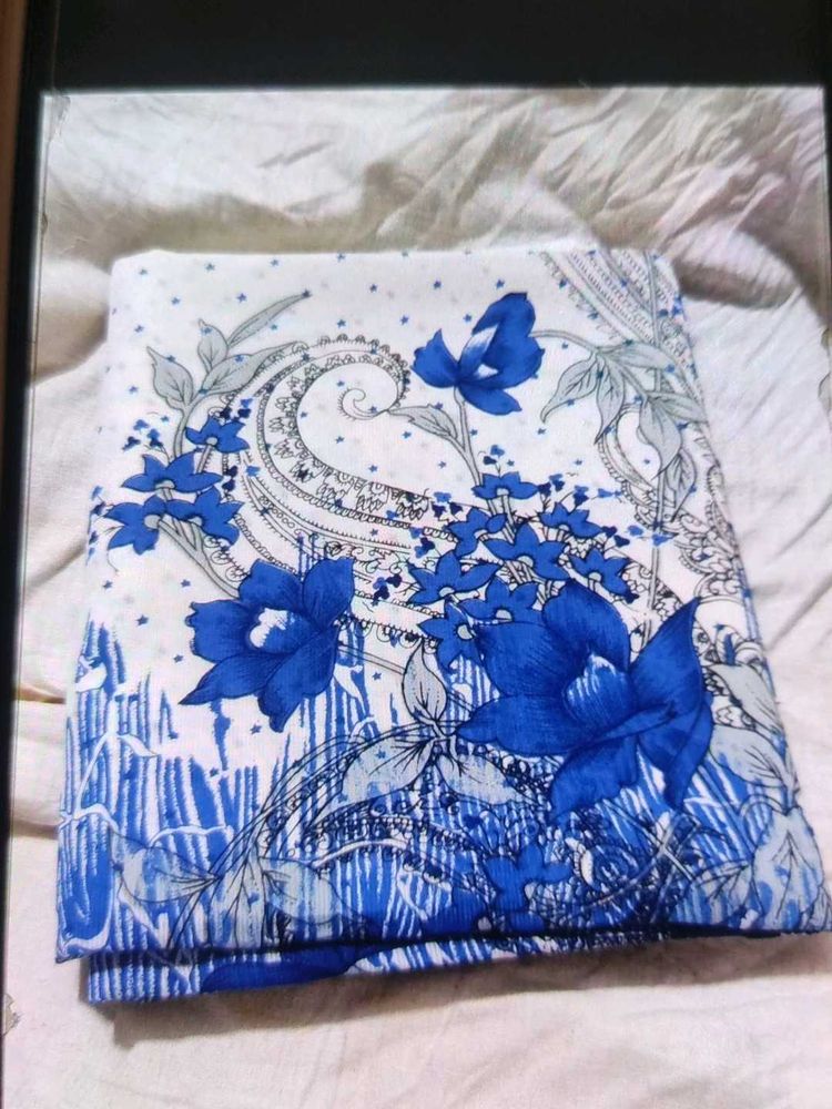 Blue Floral Print Dress Material