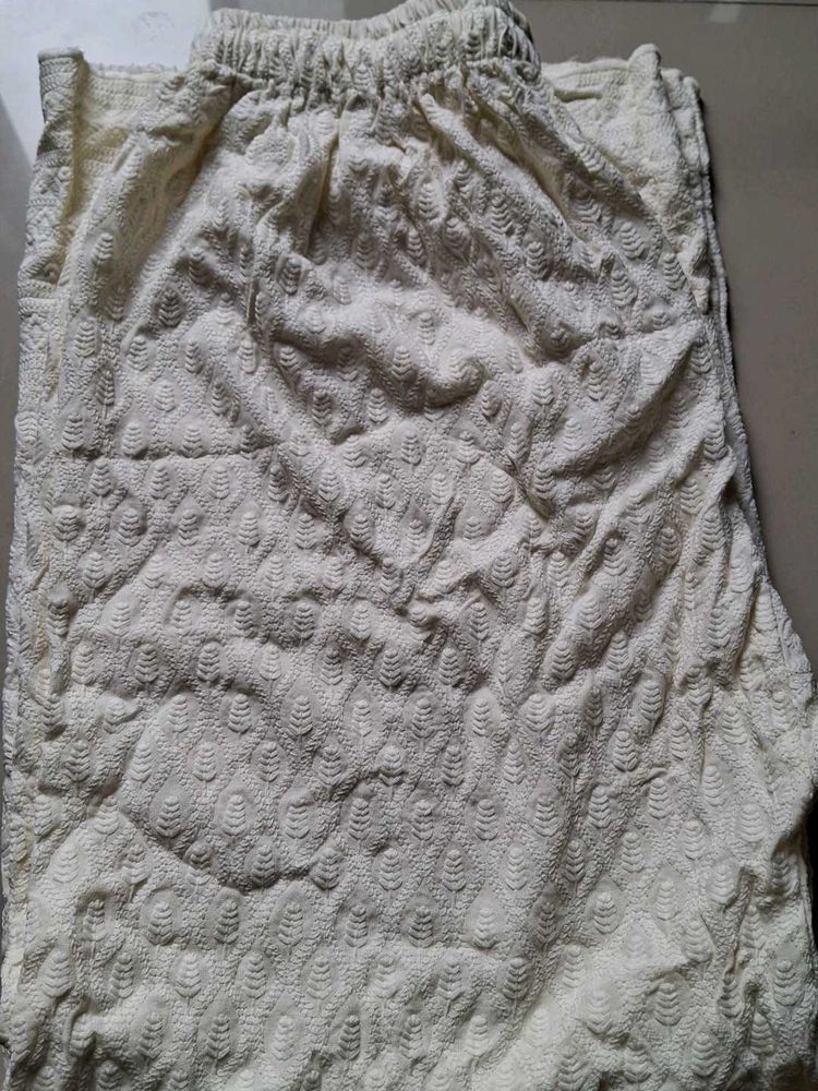 New Cream Embroidered Palazzo Pants_waist upto 42