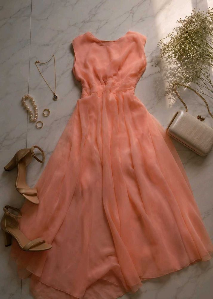 Elegant Peach Flowy Dress