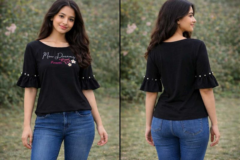 Stylish Black Ruffle Sleeve Top