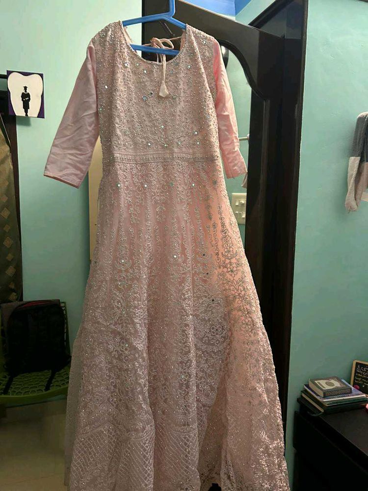 heavy pink party wear gown