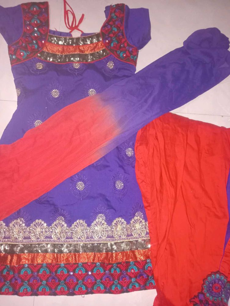 Purple Embroidered Kurta Set with Dupatta