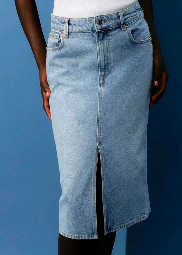Denim Midi Skirt with Slit