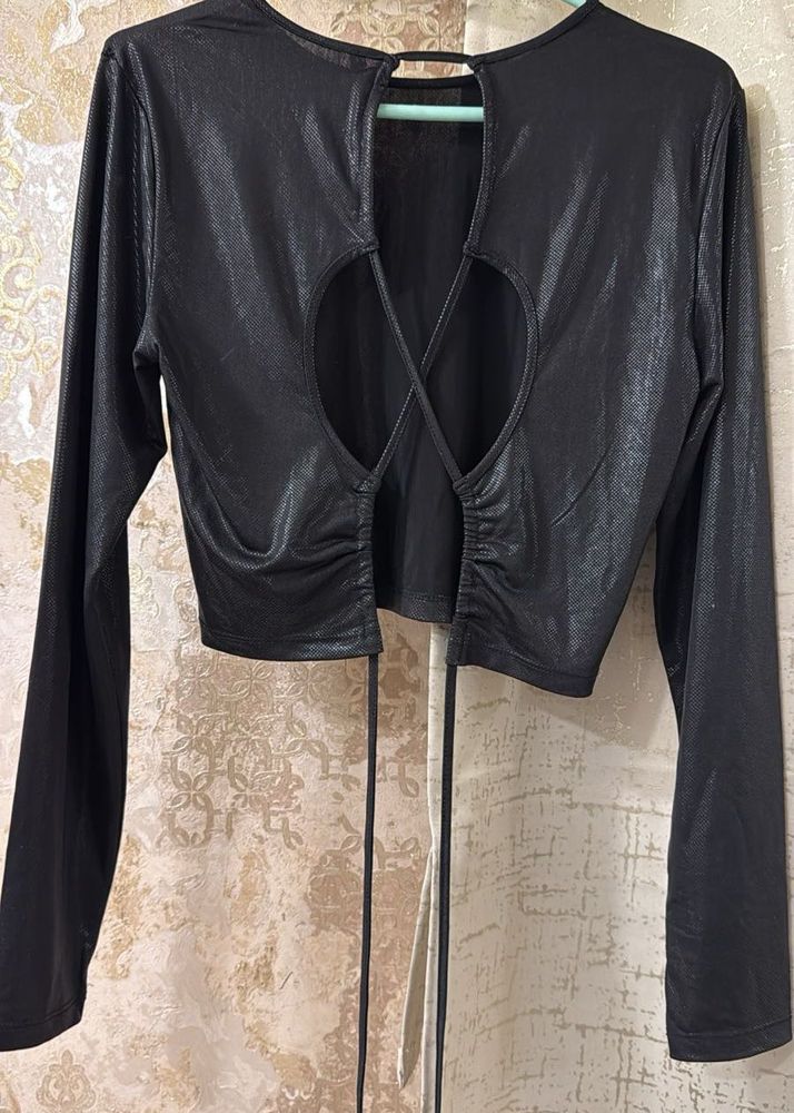 Backless Shimmer Black Crop Top, Bust-36/38