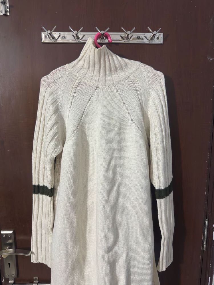 Elegant Cream Knit Turtleneck Dress