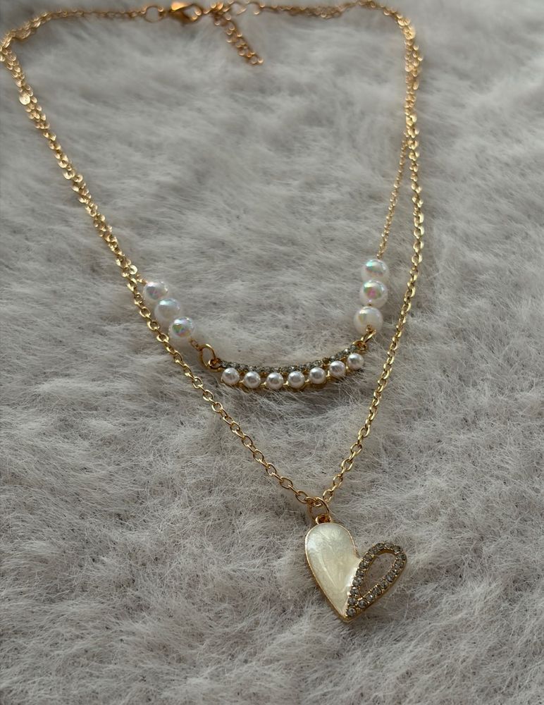 Layered Heart &amp; Pearl Necklace