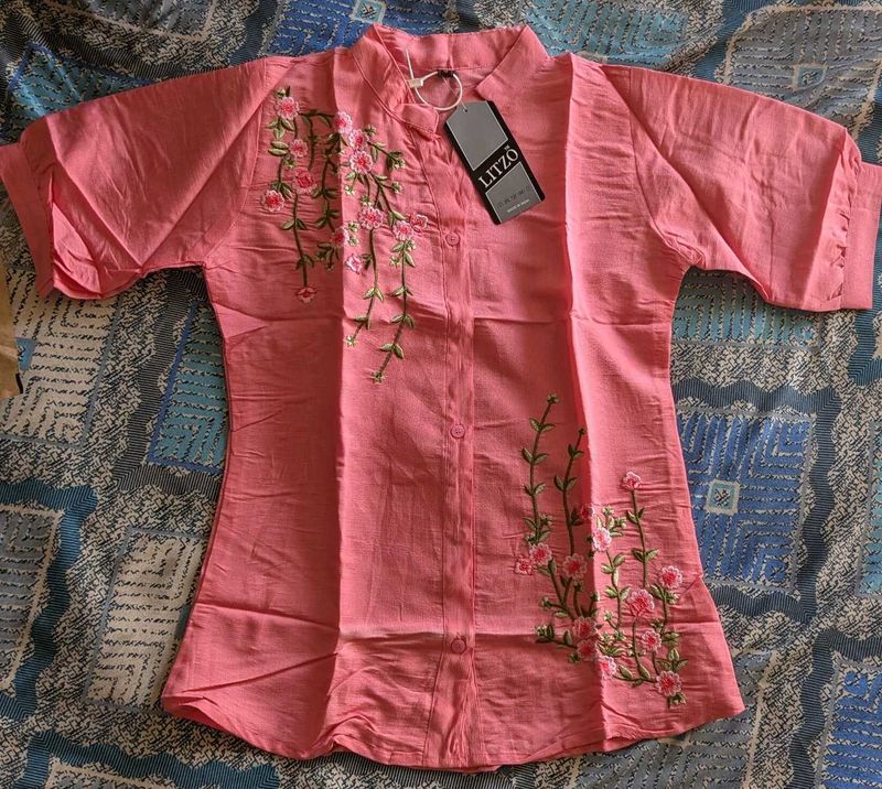 Chic Pink Floral Embroidered Top