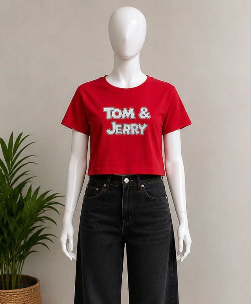 Red Tom &amp; Jerry Cropped T-Shirt