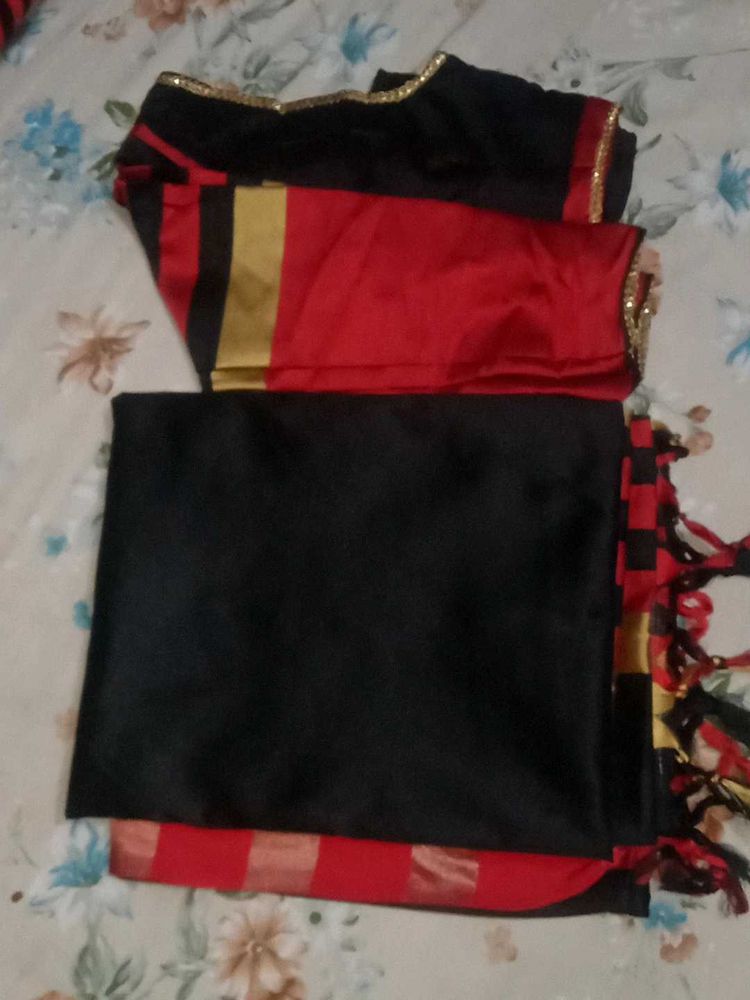 Elegant Red &amp; Black Saree