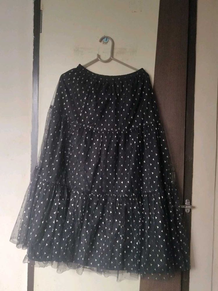 Black Tiered cotton Net layered Skirt with gold ge