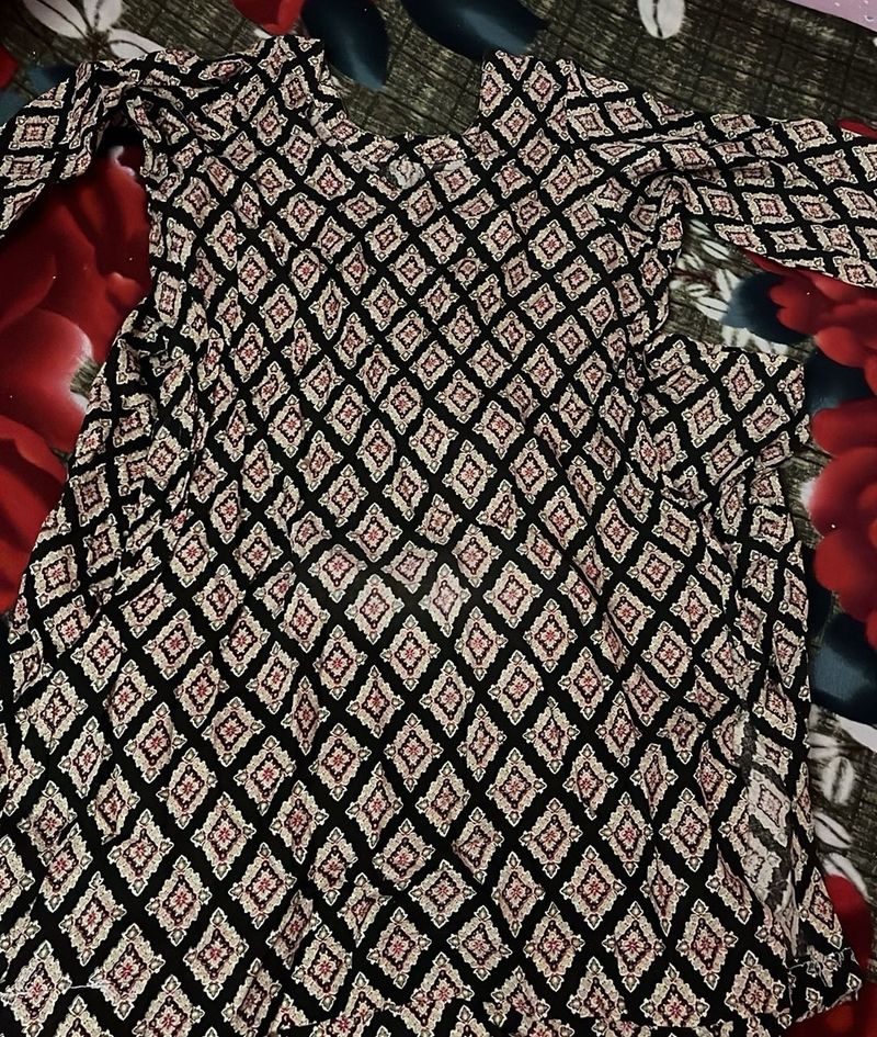Patterned Black Mini Dress