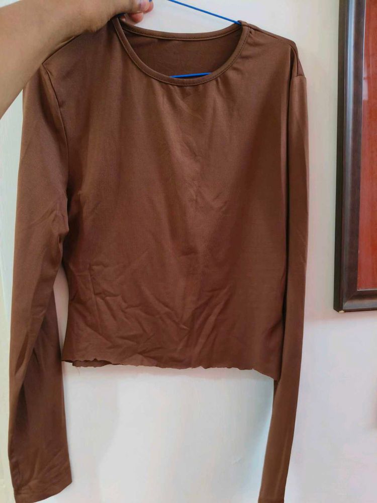 Brown Long Sleeve Cropped Top