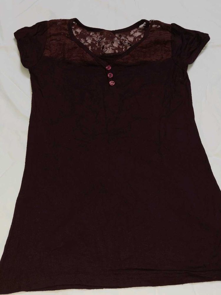 Burgundy Lace Detail Tunic Top
