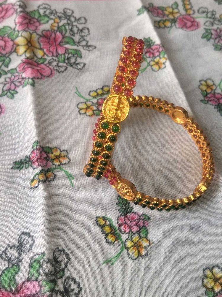 Gold Plated Bangles with Red &amp; Green Stones