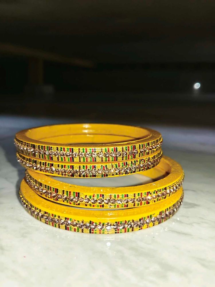 Vibrant Yellow Bangles with Embellishments