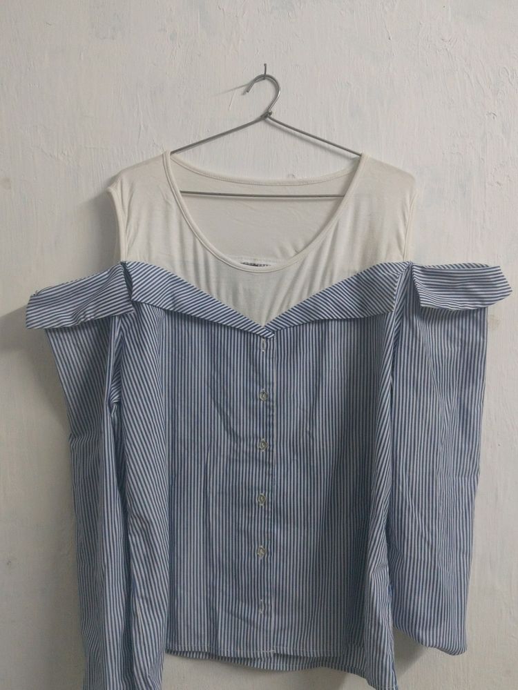 Zink London Off Shoulder Blue And White Stripped S