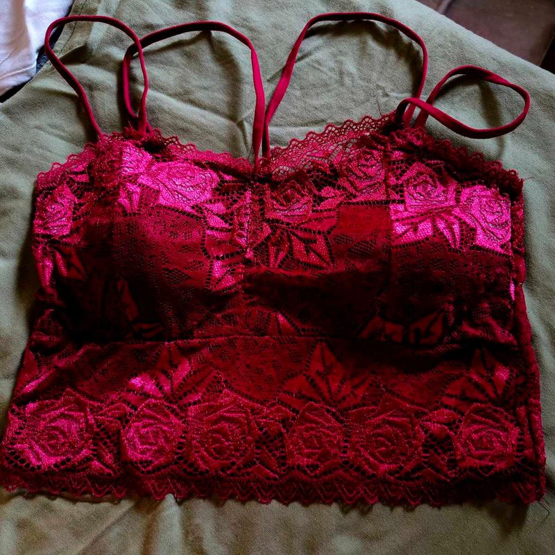 #Hot red Lace Bralette Top innerwear