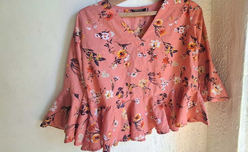 Peach Floral Ruffle Top