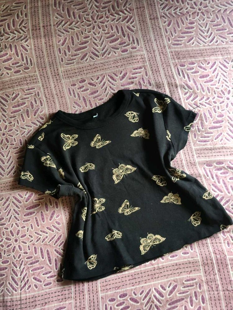 Black Butterfly Print T-Shirt