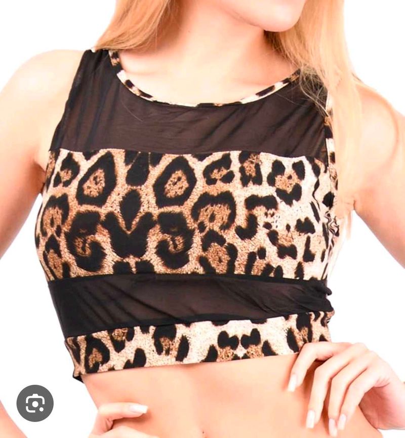 Leopard Print Mesh Crop Top