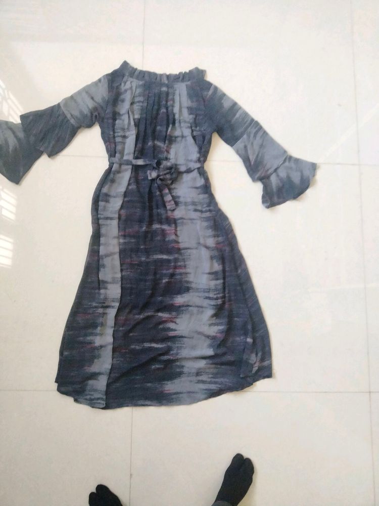 Gray Print Midi Dress