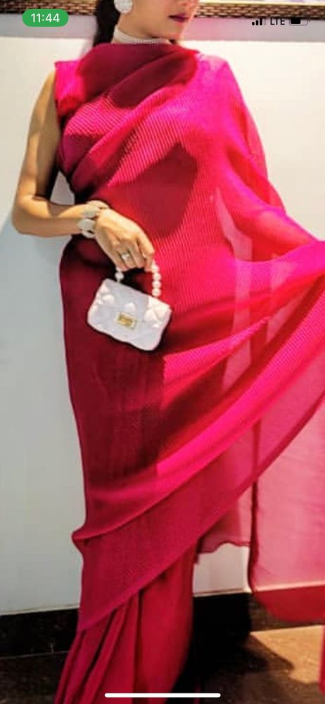 pink pleated saree With Blouse