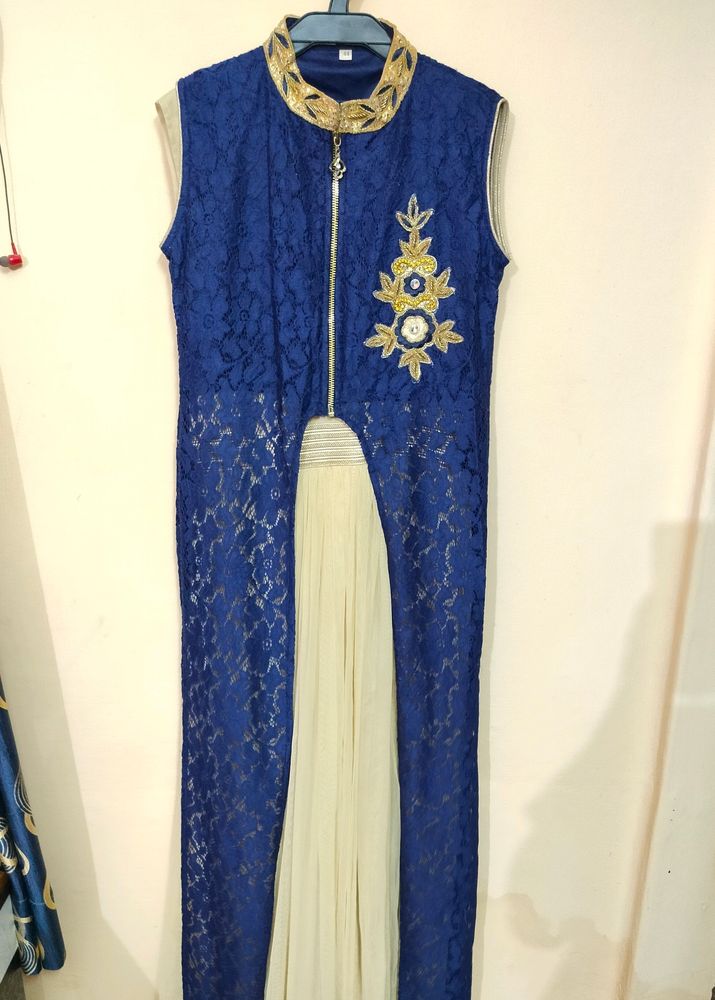 Blue Designer Indo-western Gown - Two Peice 💙💛 (