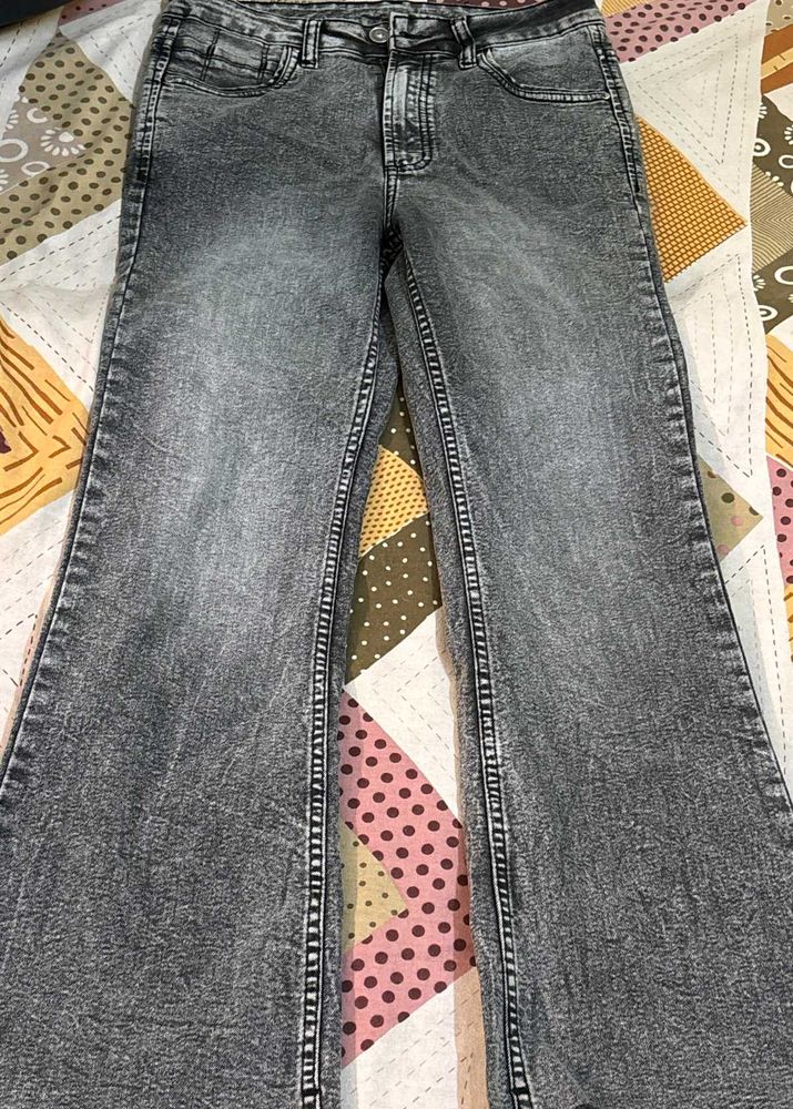 WESTSIDE NUON Grey Acid Wash Flare Jeans