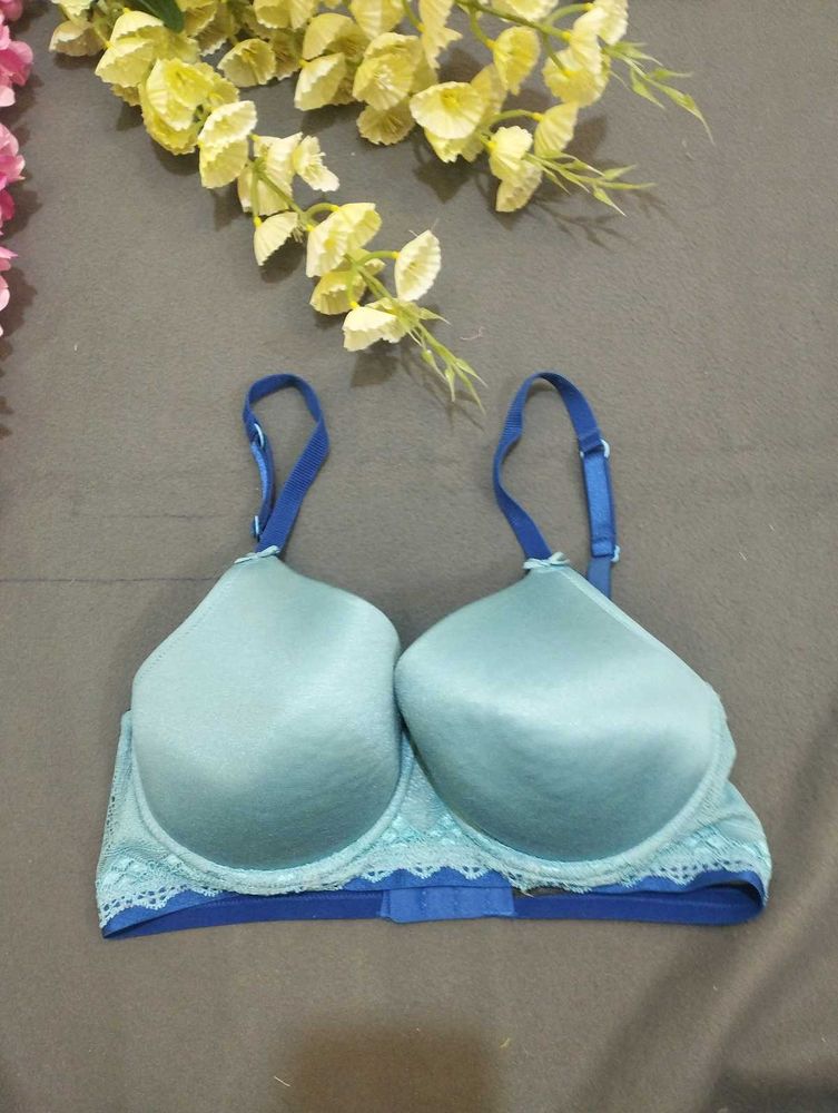 Light Blue Padded Lace Trim Bra💥