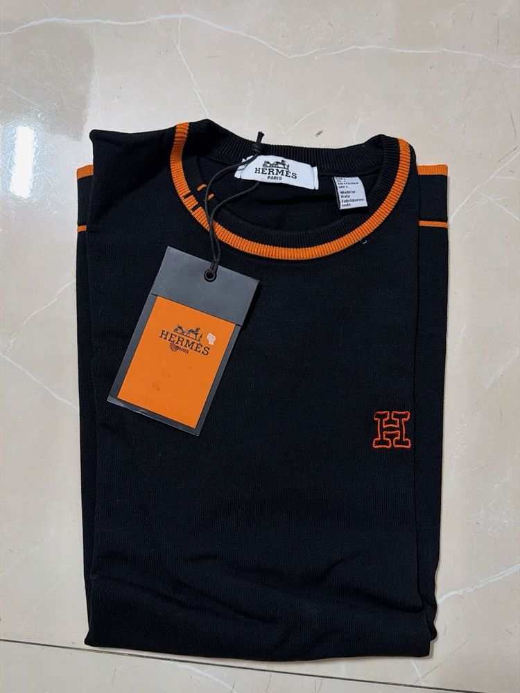 Hermes Black Crew Neck Winter T-Shirt