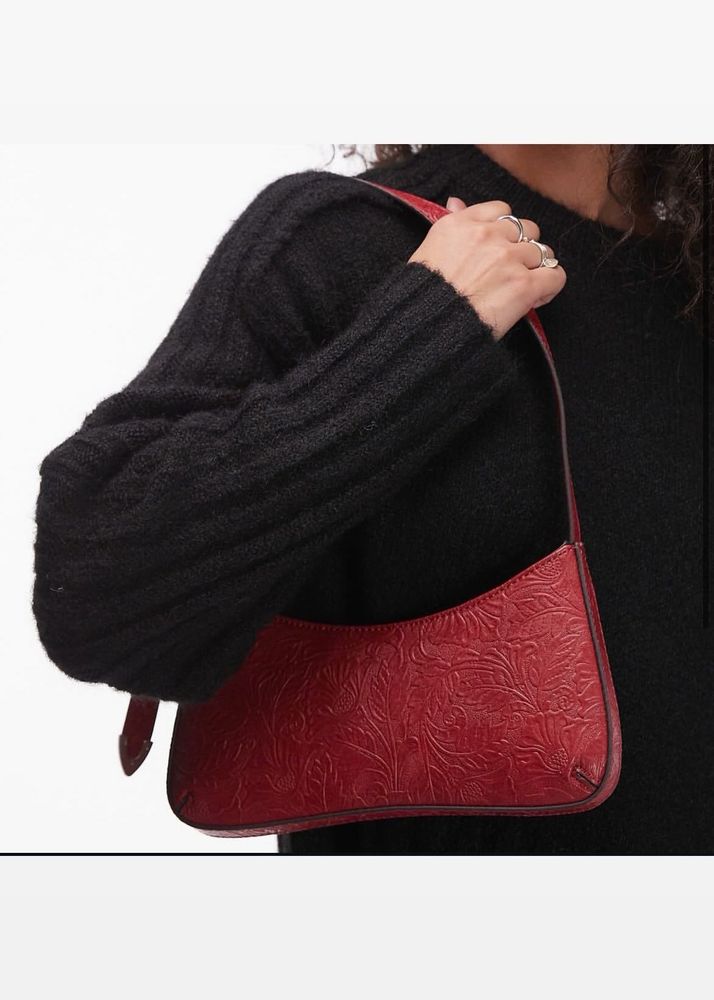 Mango Floral Textured Red Shoulder Bag