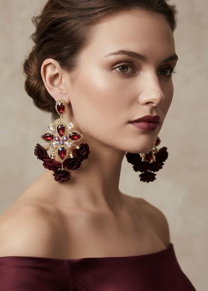 Stunning Statement Drop Earrings with  Flowers