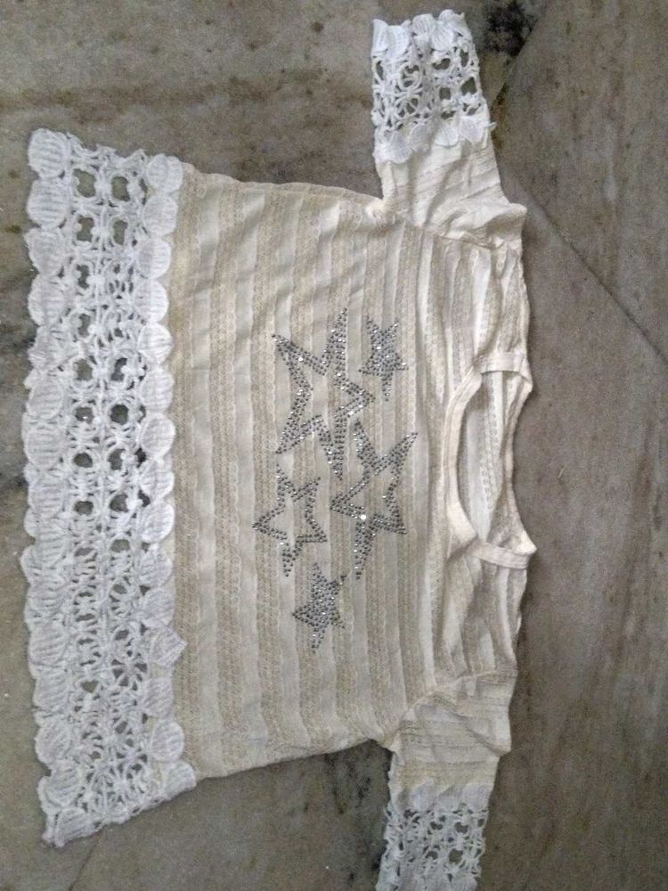 Sparkly Star Lace Trim Top