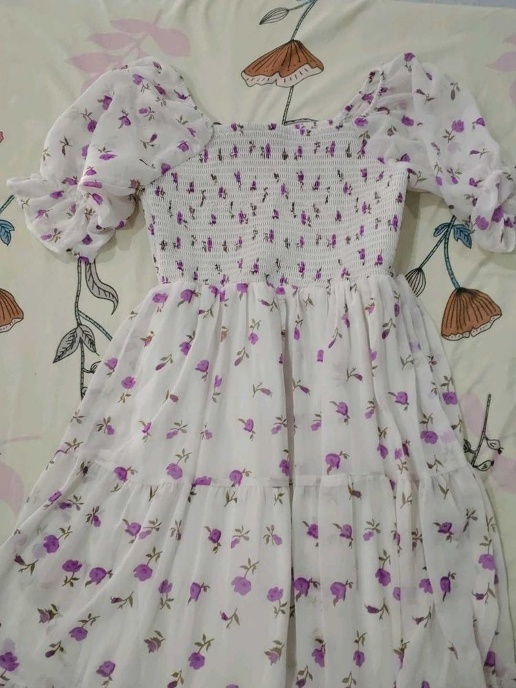 Charming Floral Print Tiered Dress