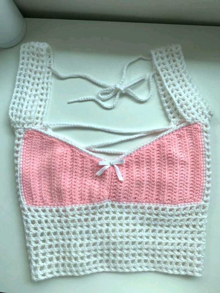 Crochet Pink &amp; White Top