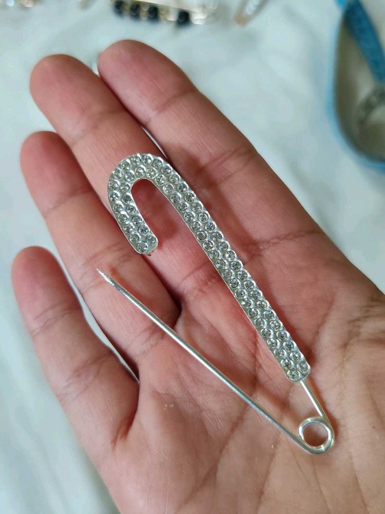 Big Sparkling Rhinestone Safety Pin Brooch