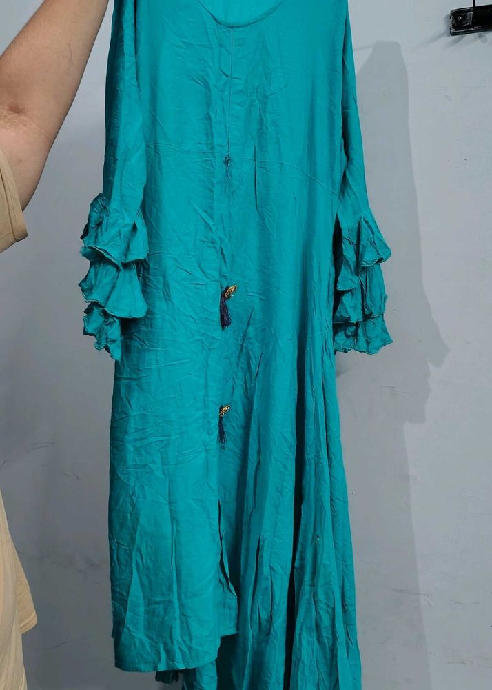 Teal Ruffle Sleeve up and down kurti dress