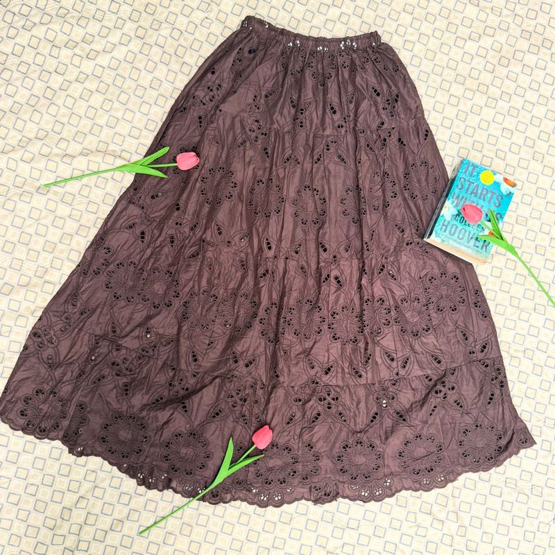 Boho Eyelet Tiered Maxi Skirt