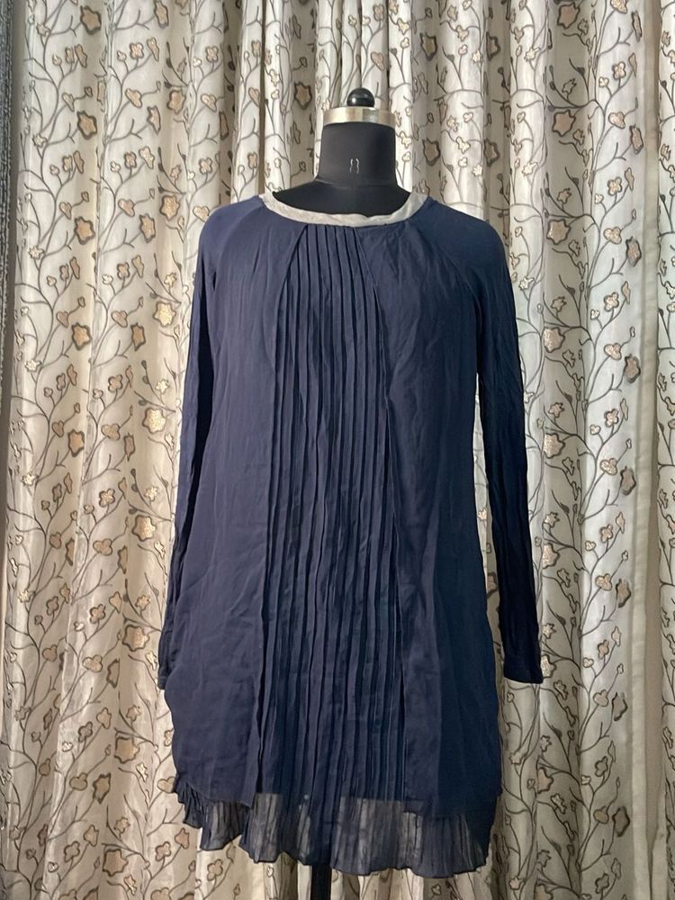 Elegant Navy Blue Pleated Kurta