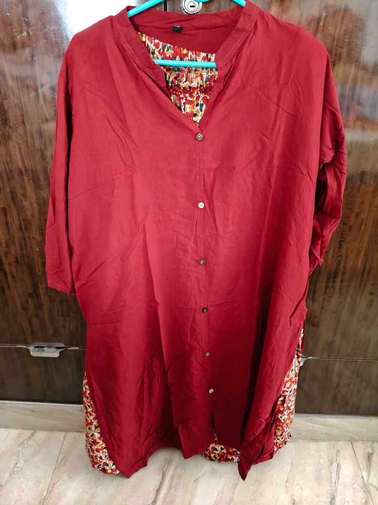 Maroon Kurta Set with Floral Print