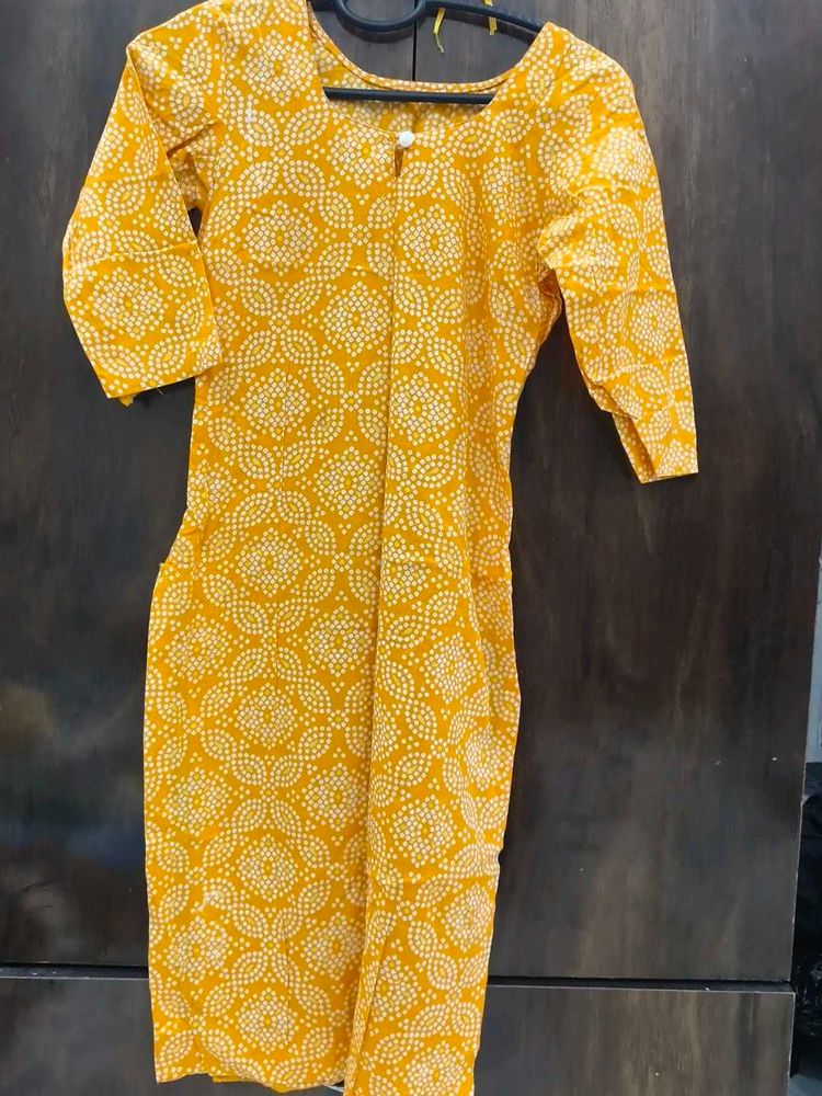 Stylish Yellow Bandhani Print Kurta